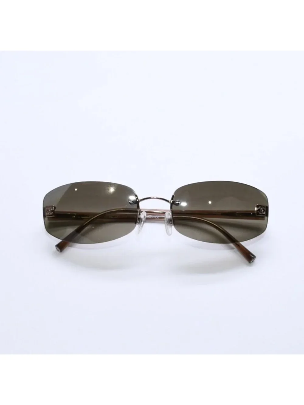 Chanel Rimless Sunglasses 18 Brown Acetate CC Logo Gold Eyewear